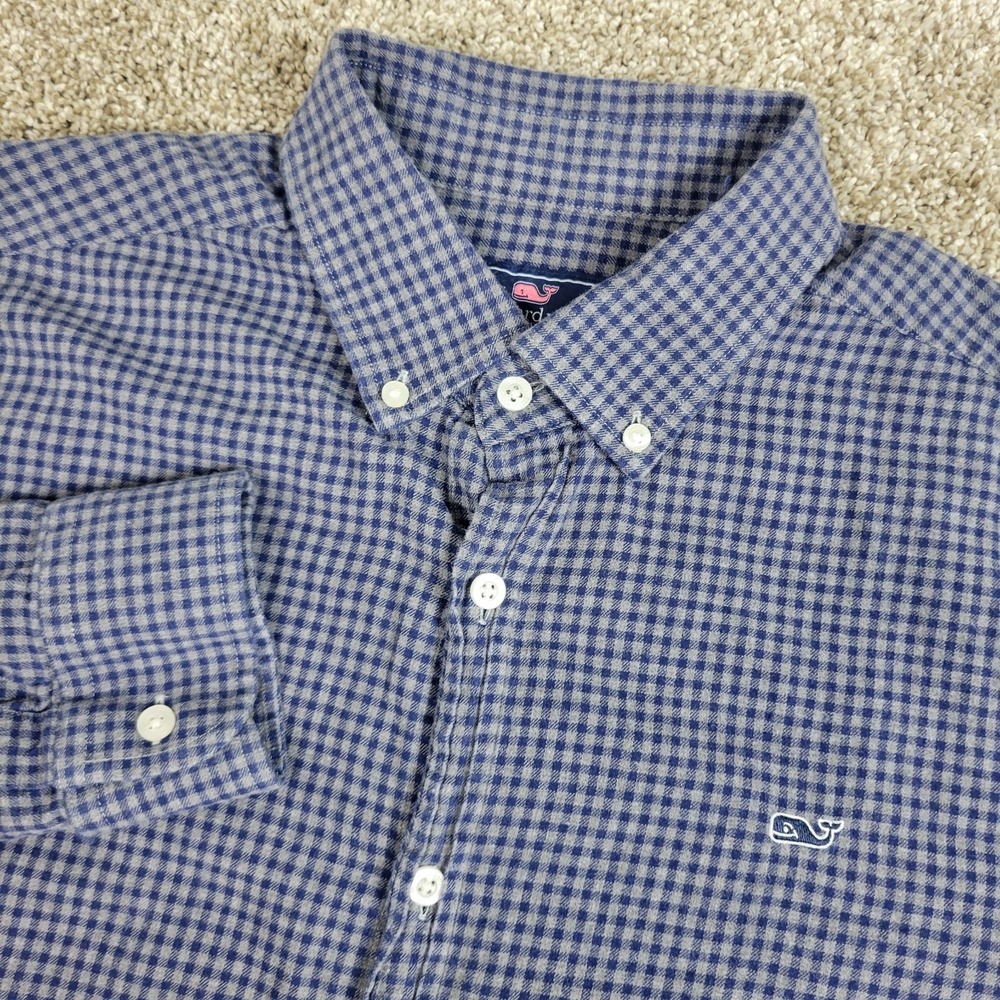 Vineyard Vines Whale Shirt Mens Large Gray Gingham Check Button Down LS
